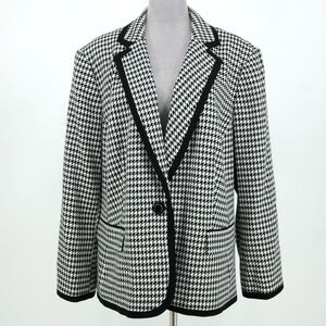 Kasper Jacket Plus Size 24W White Black Houndstooth Lined Blazer Pockets Career